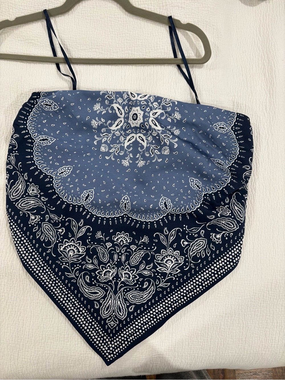 Blue Strapless Bandana Print Top